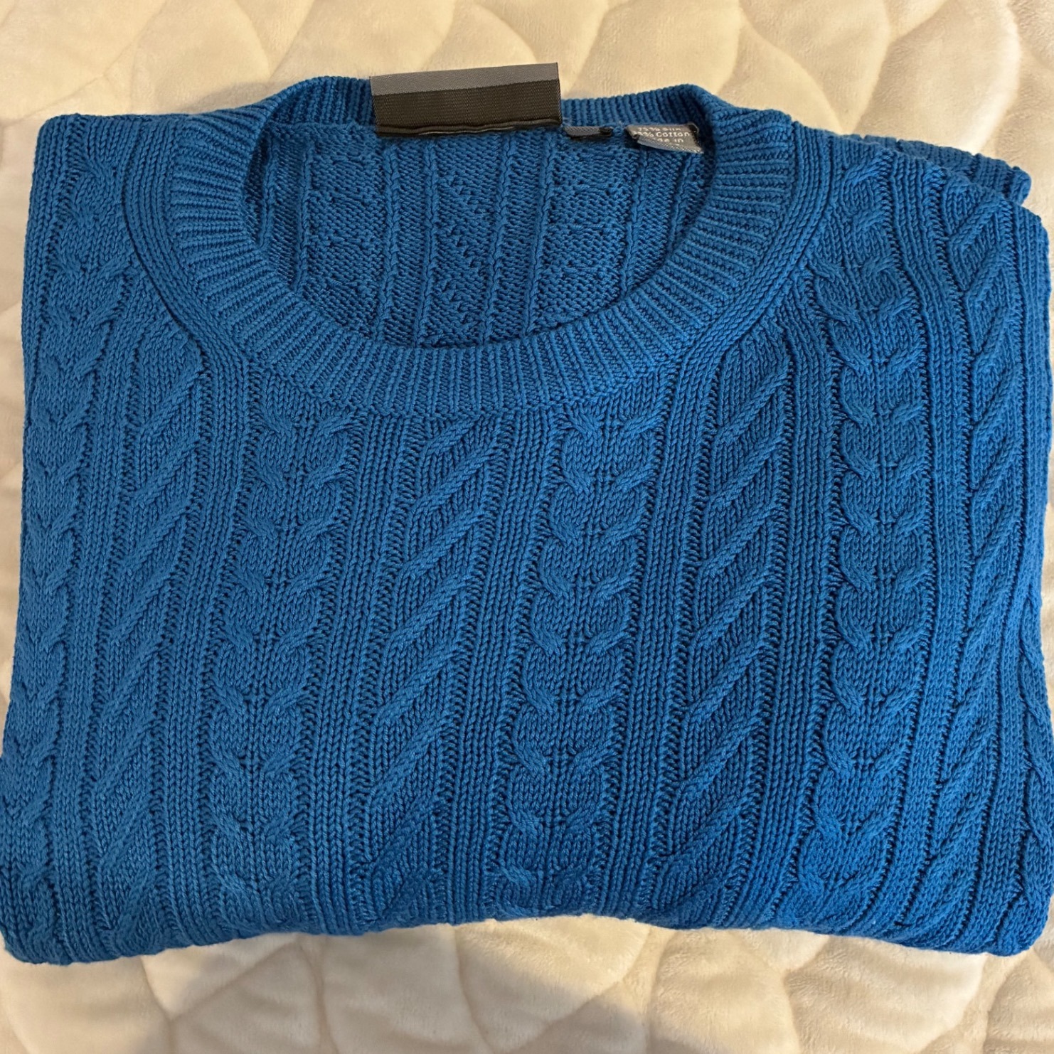 Hickey Freeman Silk Blend Cable Knit Sweater Blue Crew Neck Mens Size L